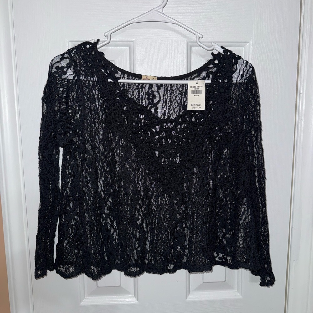 Hollister Charcoal Lace Long Sleeve Top